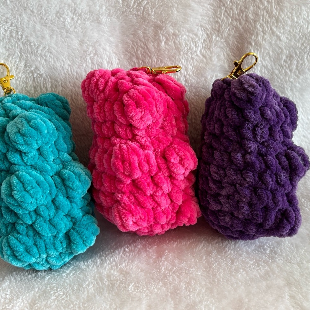 Handmade crochet gummy bear keychains !